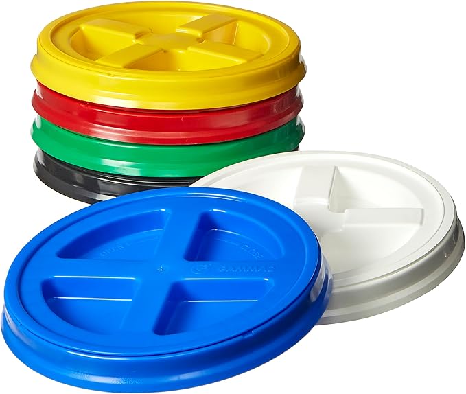 Gamma Seal Lids for 3.5, 5, 6 and 7 Gallon Buckets – Combo of 6 colors – Food Grade BPA Free Reusable Lids, Made in USA