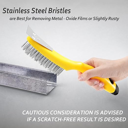 Stainless Steel Wire Brush 2 Pcs with Metal Scraper, 79 Bundles bristles, Plastic Contoured Handle, Chanharm Heavy Duty Scratch for Cleaning Rust Dirt, Dust Paint Scrubbing, Welding Slag Removal