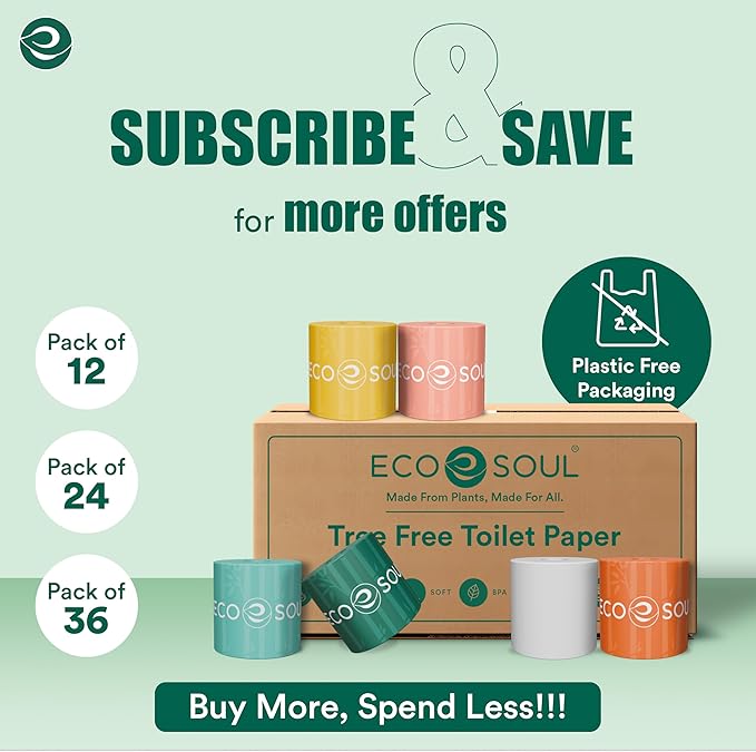 Eco Soul Premium Bamboo Toilet Paper 3 Ply | 24 Mega Rolls | 300 Sheets Each | FSC Certified Hypoallergenic, Textured & Skin-Friendly Septic-Safe Soft Bathroom Tissue Eco-Friendly Chemical & Dye Free