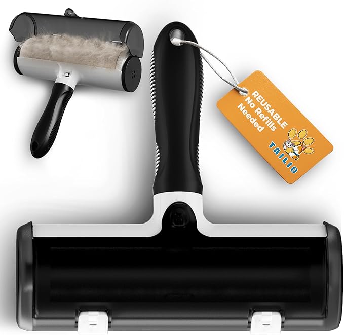 Tailio Pet Hair Remover and Reusable Lint Roller - Cat and Dog Hair Remover for Couch, Furniture, Carpet, Clothing and Bedding - Portable, Multi-Surface Fur Removal Tool (Black)