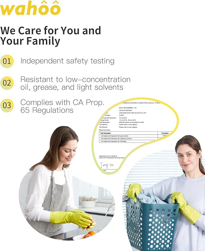 wahoo Skin-Friendly Cleaning Gloves, Cotton Flocked Lined Dishwashing Gloves, Reusable, Non-Slip, Waterproof, Bud Tender, Medium