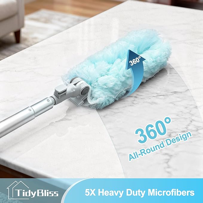TidyBliss 6 ft Extendable Dusters for Cleaning Compatible with Swiffer, Super Long Handle Dusting Wand Kit with 10 Refills, 360 Degree Heavy Duty Microfibers Dust Removing Tool for Ceiling Fan Wall