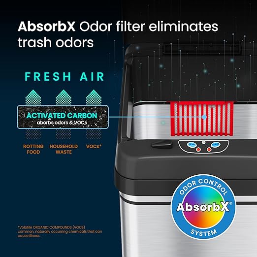 iTouchless Rolling 13 Gallon Sensor Kitchen Trash Can with Lid and Wheels, Odor Filter, Stainless Steel, Automatic Kitchen Trashcan Garbage Bin for Home Office Bedroom Living Room Garage Wastebasket