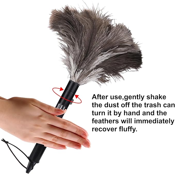 Aldwin Ostrich Feather Duster Retractable 2 Pack,16 inch Genuine Fluffy Natural Handheld Feather Dusters for Cleaning Supplies, Washable,Car, Office, Desk