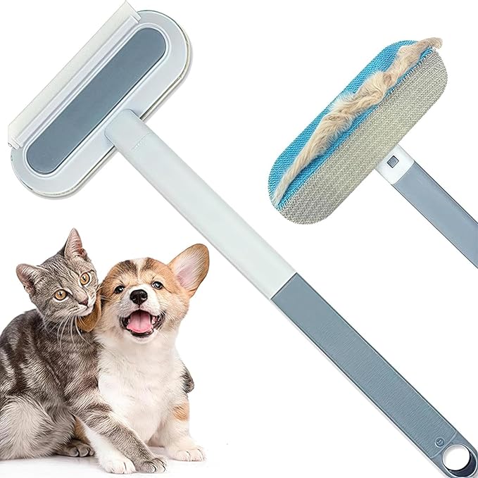 Pet Hair Remover 4-in-1 Reusable Dog Cat Hair Cleaning Removal Brush with Extra Long Handle for Furniture, Carpet, Clothes, Bedding, Floor, Car, Window - 2 PCS