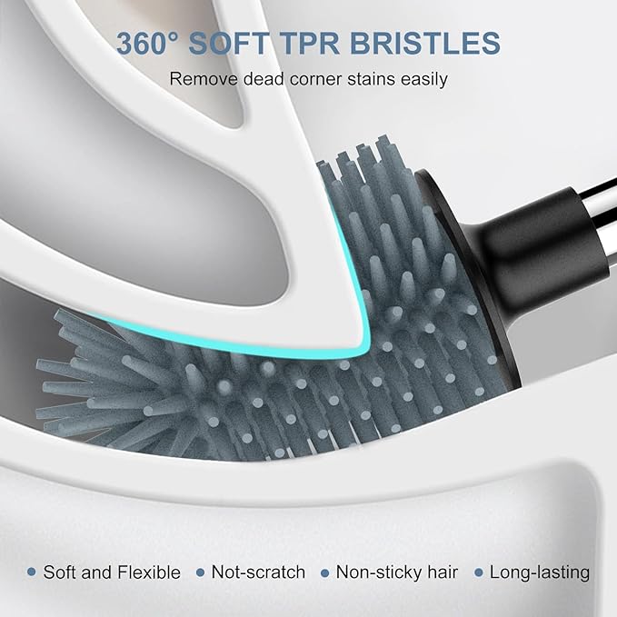 SetSail Silicone Toilet Bowl Brush and Automatic Holder Toilet Brush for Bathroom with Holder Ventilated Toilet Cleaner Brush for Toilet Scrubber Cleaning, Black