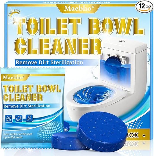 Maebho Automatic Toilet Bowl Cleaner Tablets,Blue Gel In-Tank Cleaner, Removes Hard Water Rings & Stains, Septic Safe, Cleaning & Deodorize, Fresh Scent, 12-Pack,50g Each