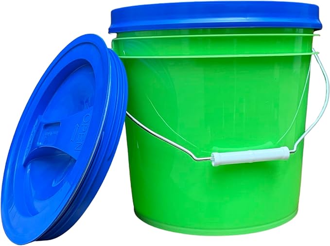 House Naturals 2 Gallon Food Grade - BPA Free Made in USA Buckets Lime Color pails with Screw On Gasket Lids (3, Lime - Blue lids)