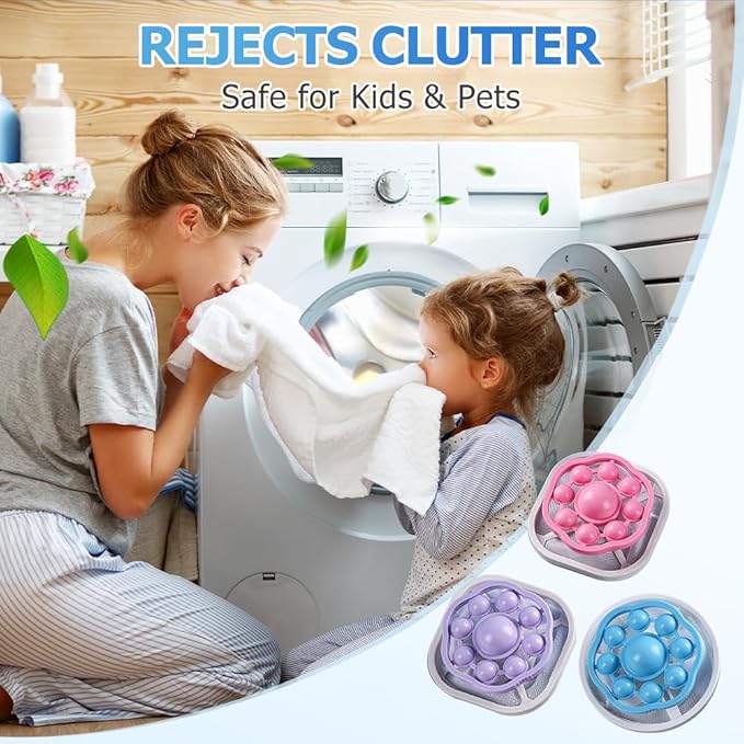 3PCS Floating Hair Filtering Mesh Removal, Reusable Lint Catcher for Washing Machine Wool Device, Pet Hair Remover Hair Filter Cleaning Mesh Bag (Pink)