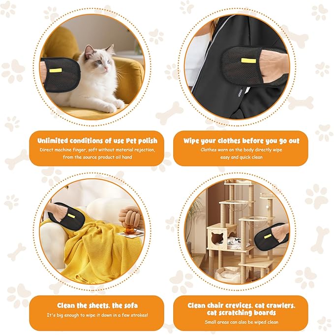 KURTOPLLY 6 Pcs Pet Double Sided Grooming Gloves,Static Removal Gloves for Pet Hair,Multi-Function,For Washing,Hair Removal,Beauty,Bed Sheets,Sofa,Clothes,Suitable for Cats and Dogs