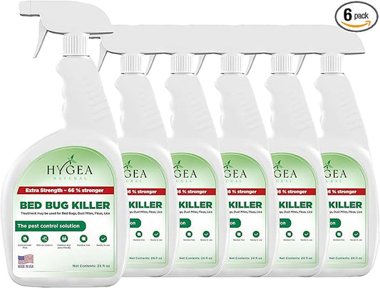 Hygea Natural Extra Strength 24 oz Bed Bug & Mite Spray Bundle - Child & Pet friendly - Stain & Odor Free - 66% Stronger Natural Formula (6 Pack)
