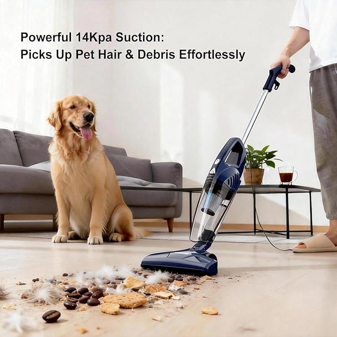 Sancorp Corded Stick Vacuum Cleaner, 3-in-1 Detachable to Handheld with 180°Left-Right Steering, 14KPA Powerful Suction for Pet Hair on Hard Floors, HEPA Filter, Lightweight with 16.4ft Long Cord