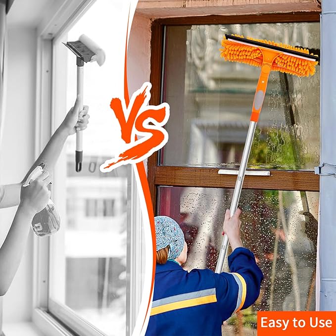 PHABULS Window Washing Kit with Extension Pole, 73’’ Window Cleaning Squeegee Kit, 3 in 1 Window Cleaning Kit with 2 Microfiber Pads & 2 Chenille Pads for Indoor Outdoor Windows
