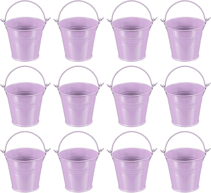 PATIKIL 2.7"x2.3" Small Metal Buckets with Handle, 12 Pcs Mini Galvanized Bucket Colorful Easter Buckets for Crafts Party Favors Decoration, Light Purple