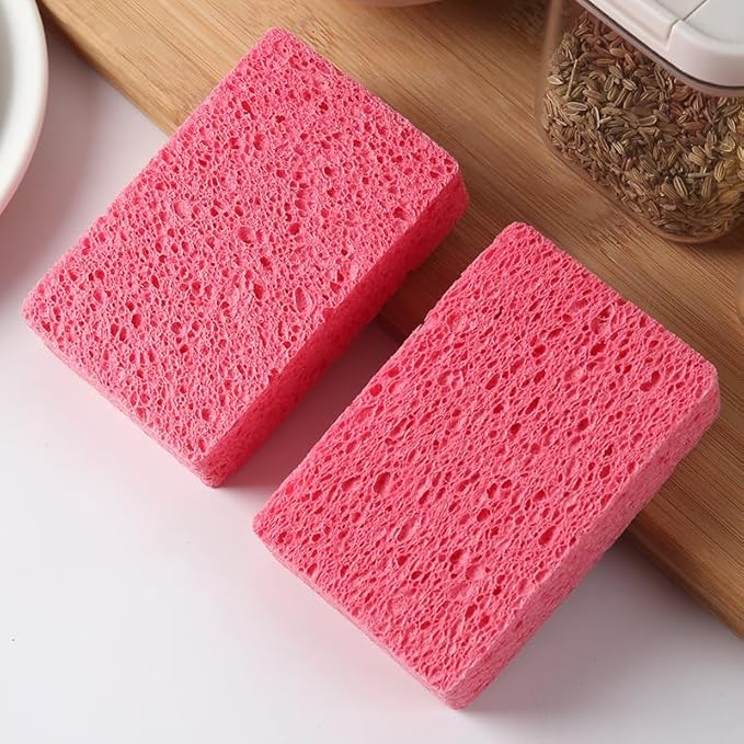 12 - Pack Non-Scratch Scrub Sponges - Sponges for Dishes and Washing Dishes, Cleaning Sponges for Kitchen Home Bathroom Cars, Funny Cut-Outs DIY for Kids (Pink)