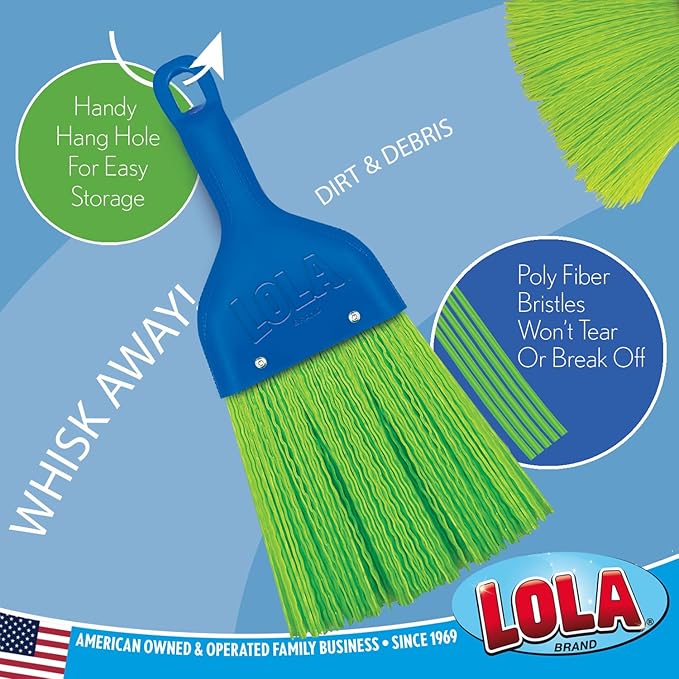 LOLA Whisk Broom, Hand Brush, 4 Pack Durable Bristles, Whisks Away Dirt & Debris, Compact, Hang Hole for Easy Storage, Indoor/Outdoor