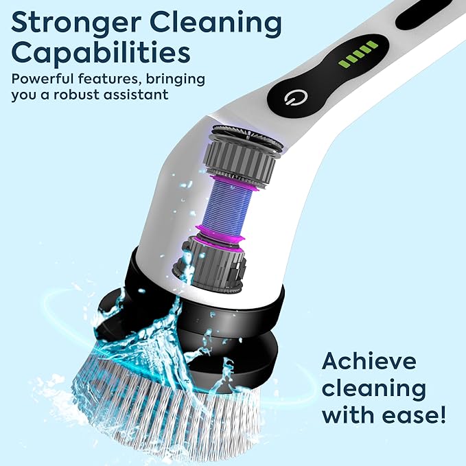 Deliverypacket -Electric Spin Scrubber with 9 Brush Heads, Cordless Shower Cleaning Brush with Long Handle, Rechargeable & Waterproof