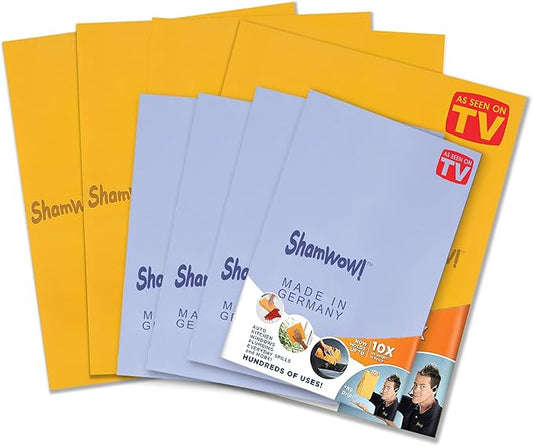 ShamWow Original Super Absorbent Multi-Purpose Cleaning Shammy Chamois Towel Cloth - Holds 10X its Weight in Liquid - Machine Washable - Will Not Scratch (8 Pack: 4 Large Orange & 4 Small Blue).