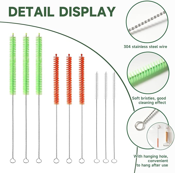 KLeXiC 9PCS Reusable Long Colored Straw Cleaner Brush Set 12" Bendable,Capable of Cleaning Various Metal, Silicone, Plastic, Bamboo,Glass Straws Tubes Diameters Ranging from 4-16mm