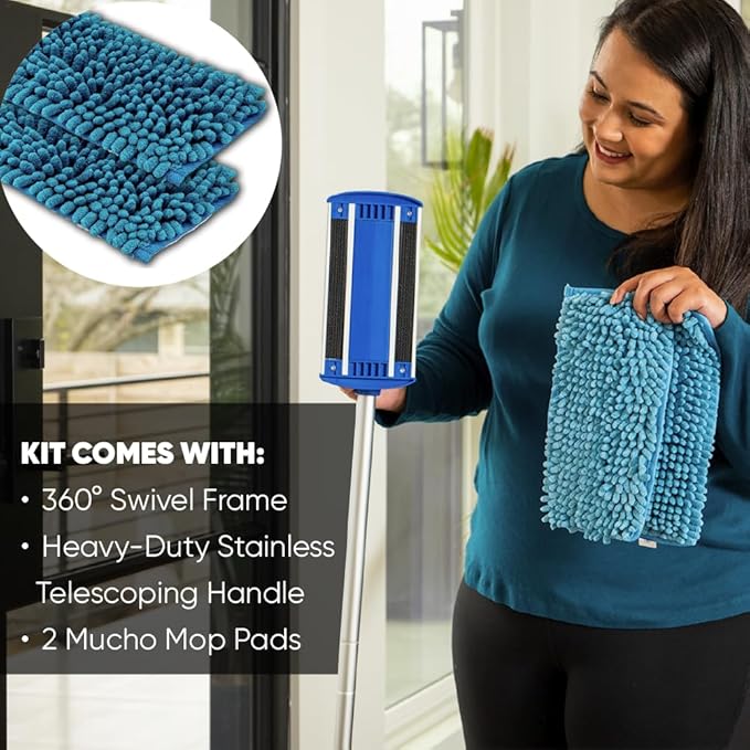 10" Mucho Microfiber Mop System - Mops for Floor Cleaning - Hardwood Floor Mop for Tile, Laminate, Wood, Vinyl Floors | Washable Pads | Dry & Wet Mopping - Microfiber Wholesale