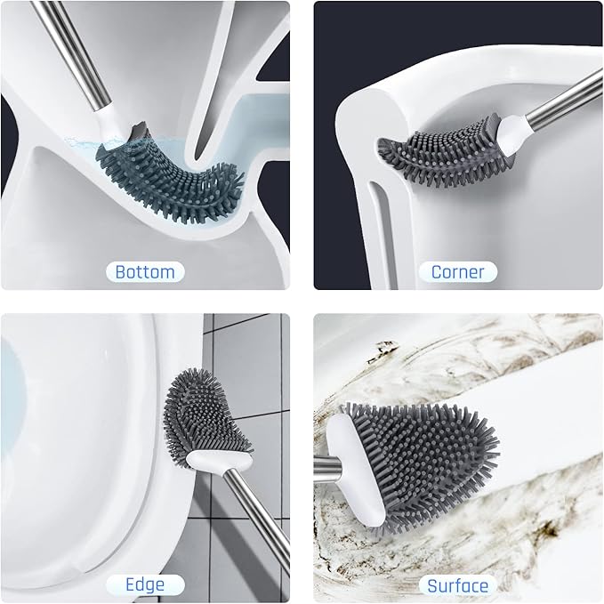 Sellemer Toilet Brush and Holder Set for Bathroom, Flexible Toilet Bowl Brush Head with Silicone Bristles, Compact Size for Storage and Organization, Ventilation Slots Base (4 Pack, Multicolor)