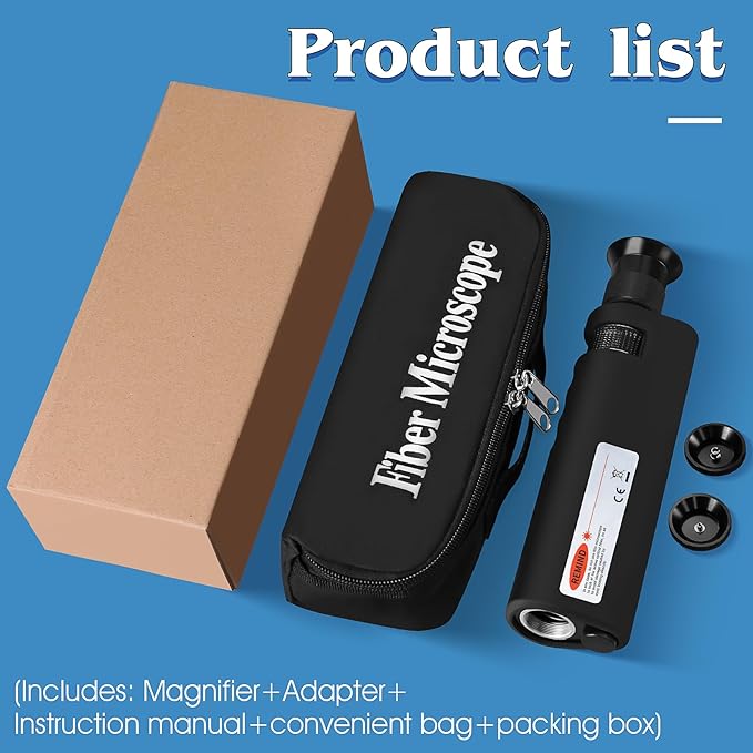 4-Piece Set Fiber Cleaning Tool kit Handheld Fiber Microscope 400x Fiber Magnifying Glass Fiber Jumper end face Cleaning Box one Click Fiber Cleaning Pen