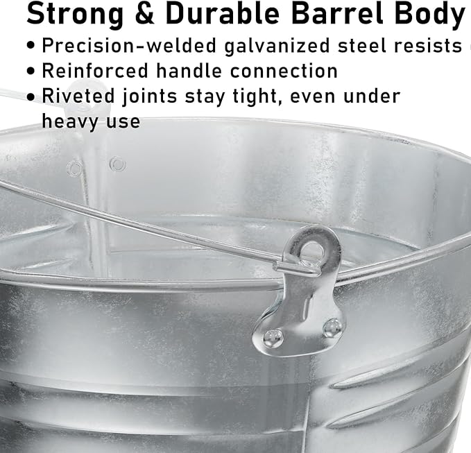 4 Gallon Galvanized Ice Bucket - Large Rustproof Metal Bucket Drink Tub with Wood Handles - 13" Beverage Bucket for Party BBQ Wedding Home Décor & Storage - 13"L x 13"W x 12"H - 3 Pack