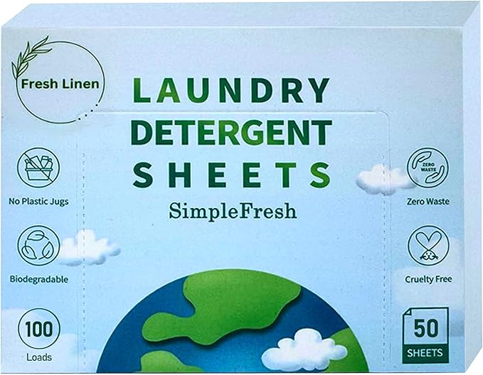 50 Laundry sheets 100 loads | Fresh Linen smell - Laundry Detergent Sheets, Eco-Friendly, Plant-Based, Hypoallergenic, No Plastic Jug Kindly (Fresh Linen)