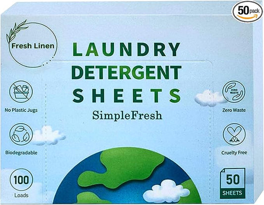 50 Laundry sheets 100 loads | Fresh Linen smell - Laundry Detergent Sheets, Eco-Friendly, Plant-Based, Hypoallergenic, No Plastic Jug Kindly (Fresh Linen)