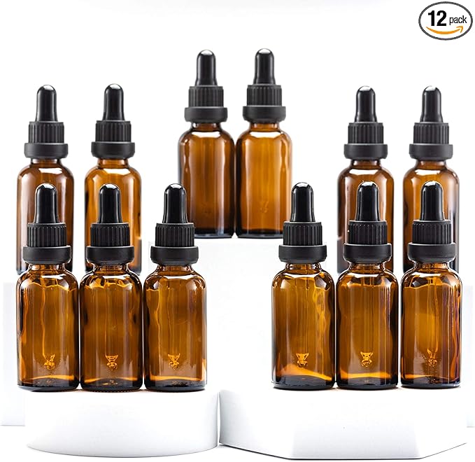 YIZHAO Amber Glass Dropper Bottle 1oz, Tincture Bottles with Glass Dropper, for Essential Oils, Aromatherapy, Cosmetic, Laboratory, Pharmacy, Liquids, Travel –12 Pcs