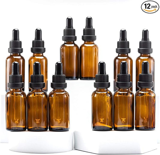 YIZHAO Amber Glass Dropper Bottle 1oz, Tincture Bottles with Glass Dropper, for Essential Oils, Aromatherapy, Cosmetic, Laboratory, Pharmacy, Liquids, Travel –12 Pcs