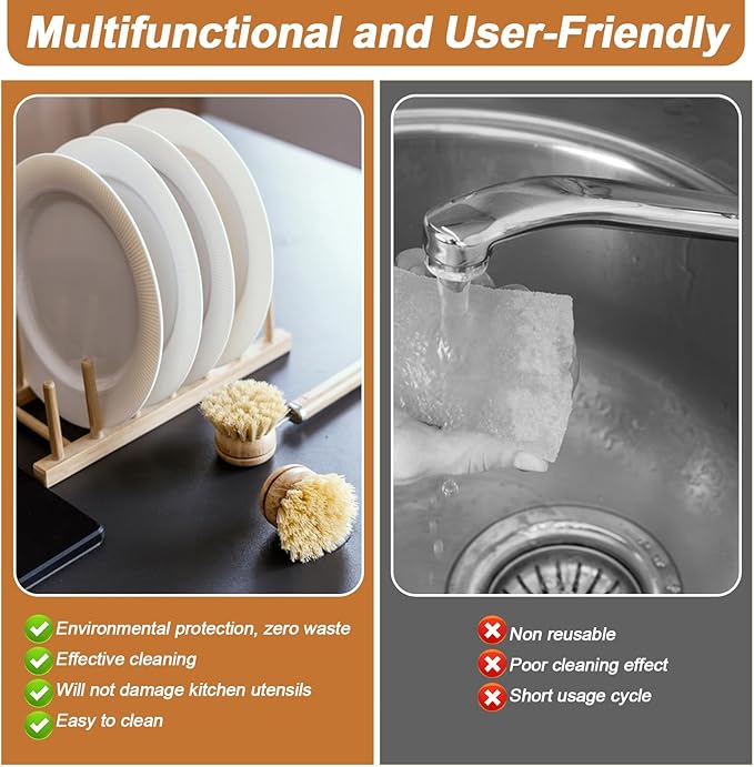 12 Pcs Bamboo Dish Brush Replacement Heads, Natural Sisal Bristle Refills, Eco Friendly Compostable Scrubber Heads for Cleaning Kitchen Utensils