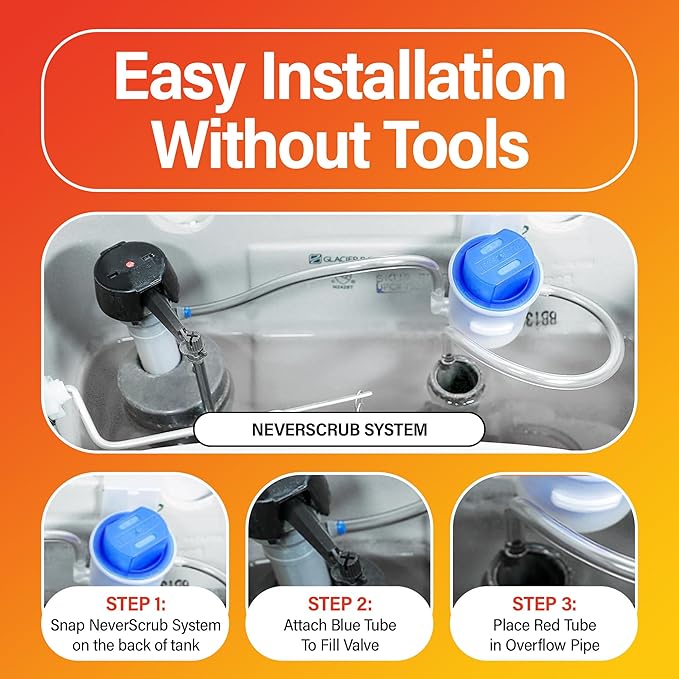NeverScrub! Self Cleaning Toilet System - Automatic Toilet Bowl Cleaner with Starter Cartridge, Lasts Up 3 Months Continuous Cleaning - Refillable Toilet Bowl Cleaner for Stains, Rings, and Odor