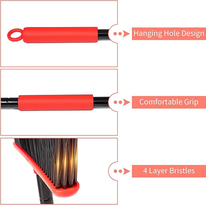 JEHONN Outdoor Broom Heavy Duty with 55 Inches Long Handle, Household Collapsible Angle Brush for Sweeping Indoor Kitchen Patio Shop Outside Garage Lobby Garden Deck Hardwood Floors