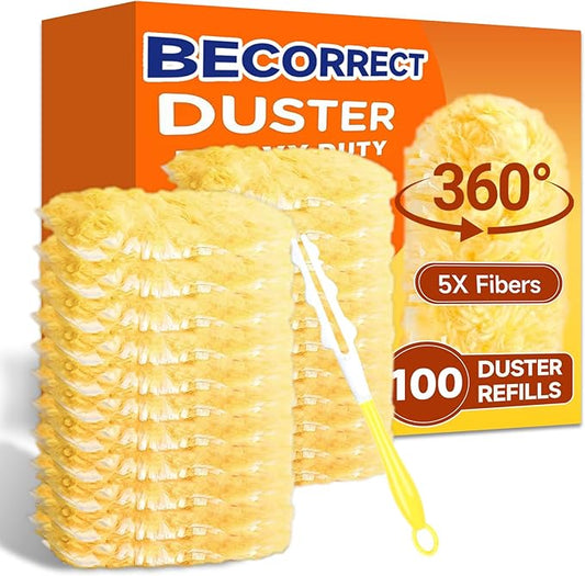 100 Count 360° Heavy Duty Duster Refills Compatible with Swiffer, Larger Size-Extra Thick Electrostatic Disposable dusters Refill for Electronics, Furniture, Blinds, Ceiling Fans, Unscented