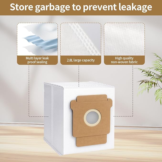 12-pack of 2.8L disposable dust bags replacement Parts for Roomba 2 Essential Vac Q0520, Roomba105,104/105 Combo,Plus 405/505/504 Combo,Y0140,Y0110,Q0120,Q011,Max 705 Robot Vacuum Cleaner