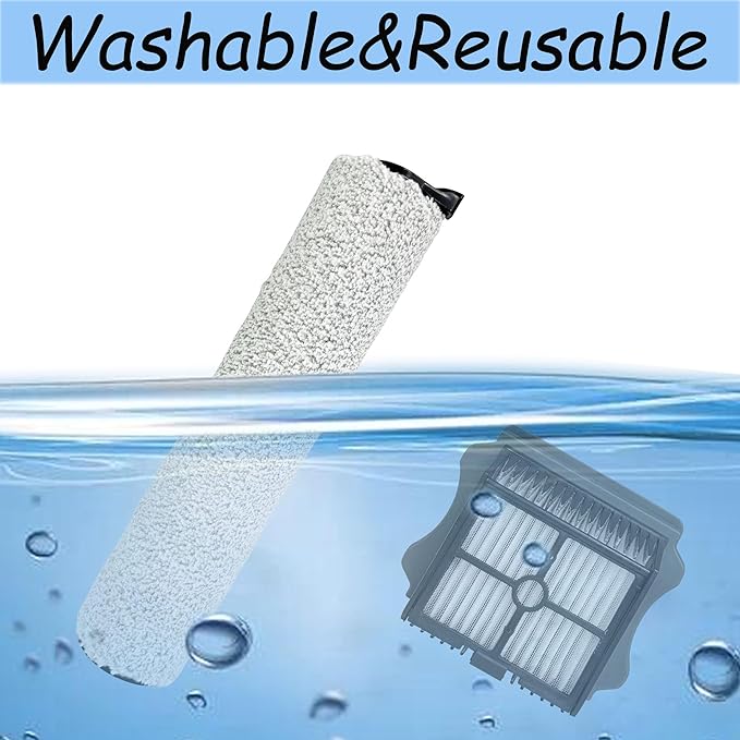 Brush Rollers and Filters Replacement Compatible with Tineco FLOOR ONE S5 Steam Cleaner Wet Dry Vacuum All-in-One, 2 Brush Rollers + 2 Vacuum Filters + 1 Cleaning Tool