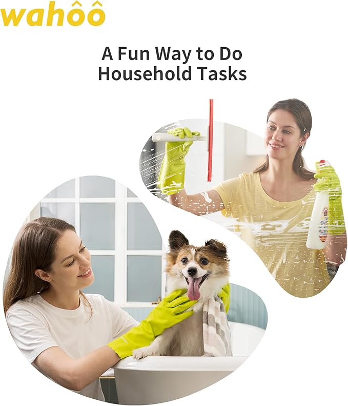 wahoo Skin-Friendly Cleaning Gloves, Cotton Flocked Lined Dishwashing Gloves, Reusable, Non-Slip, Waterproof, Bud Tender, Large