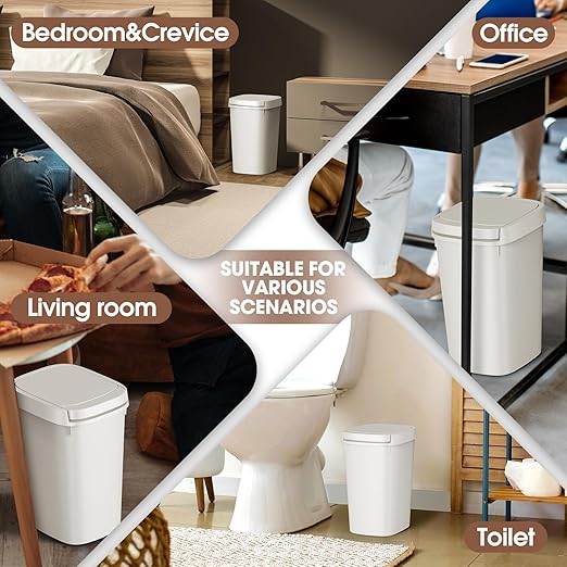 CEROELDA 3 Pack Bathroom Trash Can with Lid, 10L/2.6 Gal Small Garbage Can with Press Top Lid, Slim Plastic Waste Basket for Toilet, Office, Bedroom (Muti 1, 3 Pack)