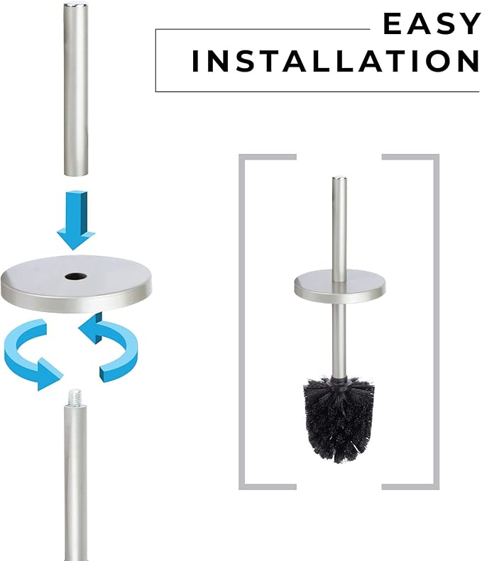 JS Jackson Supplies Sleek Toilet Brush and Holder with Metal Handle - Brushed Nickel