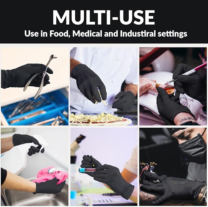 Klex Nitrile Exam Gloves - Medical Grade, Powder & Latex Free, Food Safe, Black, 100, 1000 Count, S, M, L, XL