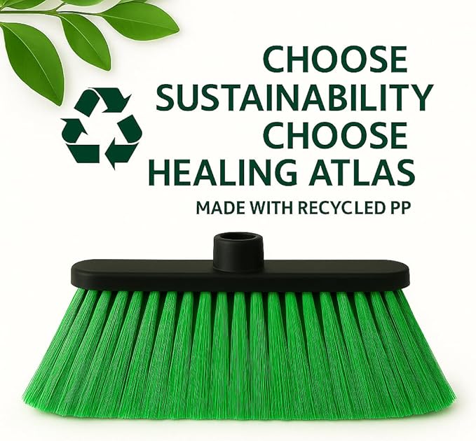 Healing Atlas ALMA Apple Green 14" Soft Sweep Broom Head – Lightweight Flagged Bristles – 7/8" Universal Thread – Recycled PP(Apple-Green, ALMA)