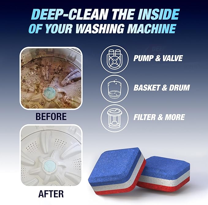 Washing Machine Cleaner Tablets Top Load 28 Pack & Dishwasher Cleaner Deodorizer Descaler Tablets 56 Pack Bundle - 1 Plus Year Supply - Septic Safe Eco Friendly Formula