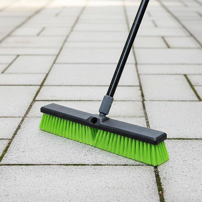 3 Pack 18” Push Broom Outdoor Heavy Duty, Garage Shop Broom with 59.5" Long Bandle for Cleaning Outdoor or Indoor Tile, Garage, Shop, Deck, Concrete, Wood, Stone, Patio Floor, with Soft Bristles
