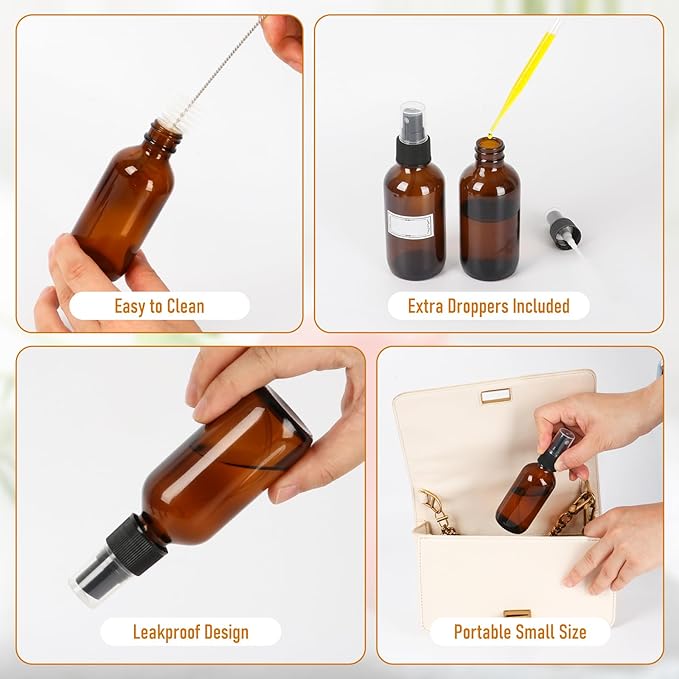 60ml Glass Spray Bottles with Fine Mist Sprayer 24Pack, Small Amber Glass Spray Bottles 2 oz for Perfumes,Cleaning Products,Pet Spray (2fl.oz, Set of 24)