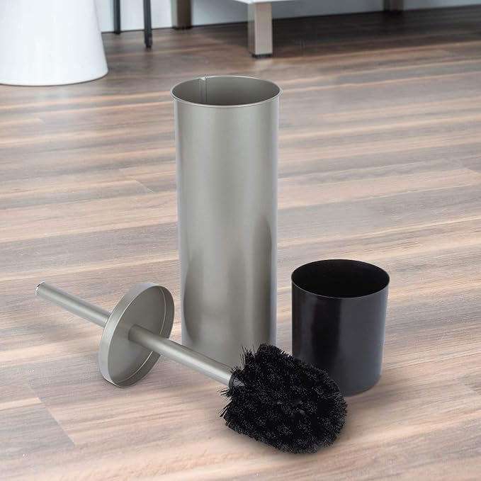 JS Jackson Supplies Sleek Toilet Brush and Holder with Metal Handle - Brushed Nickel