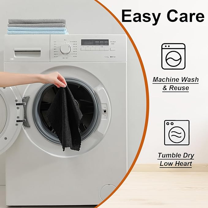 Tigona 80 Pack Microfiber Cleaning Cloth Roll,Lint Free Rags & Tear Away Reusable Towels Washable Scratch,Ultra Absorbent Dish Rags(12" x 12") for Car Kitchen Home Garage-Black