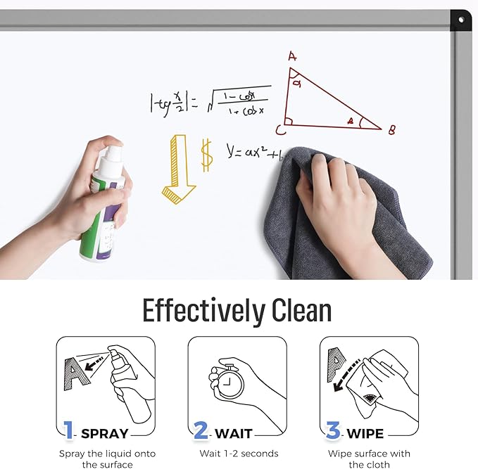 loukin 4 Pack Magnetic Cleaning Cloth, Microfiber Dry Erase Eraser, Washable Whiteboard Cleaning Cloth for Classroom, Home and Office, Gray, 12" x 12" - 3.4 fl oz Whiteboard Cleaner x 2 Included