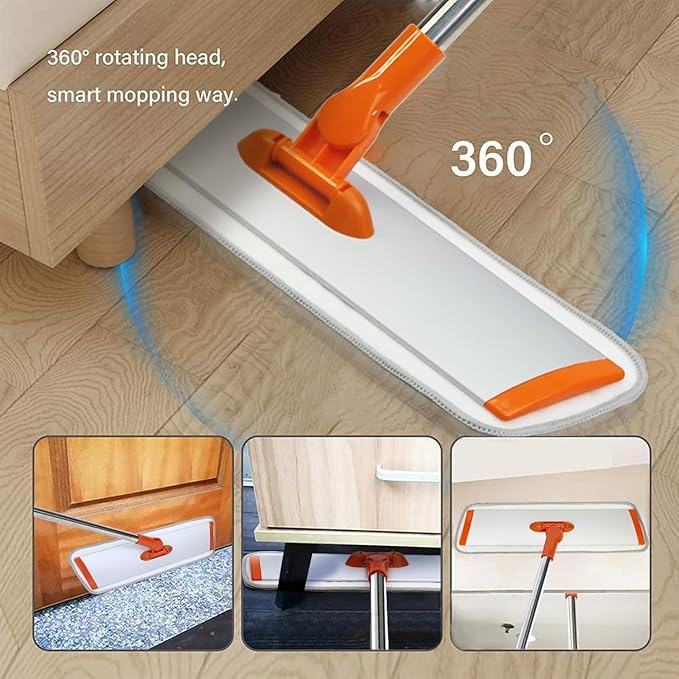 Microfiber Flat Wet-Dry Mop with 51" Adjustable Stainless Steel Handle, 4 Reusable Pads for Wet & Dry Mopping on Hardwood, Tile, Laminate & Vinyl Floors