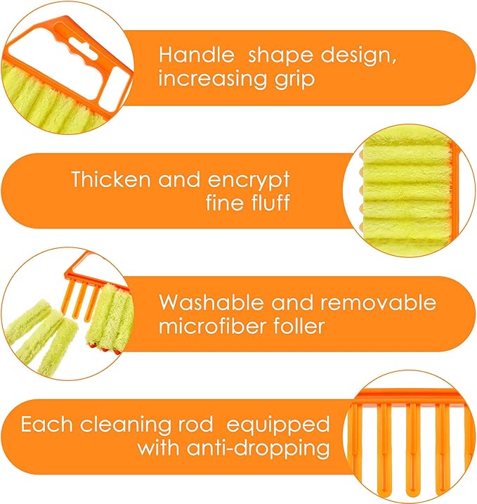 Romooa 4 Pcs Window Venetian Blind Cleaner Duster Tool 7 Finger Blind Rush and Shutter Cleaner Brush Hand-held Window Shutter Air Conditioner Duster for Dirt(Orange, Blue, Red)